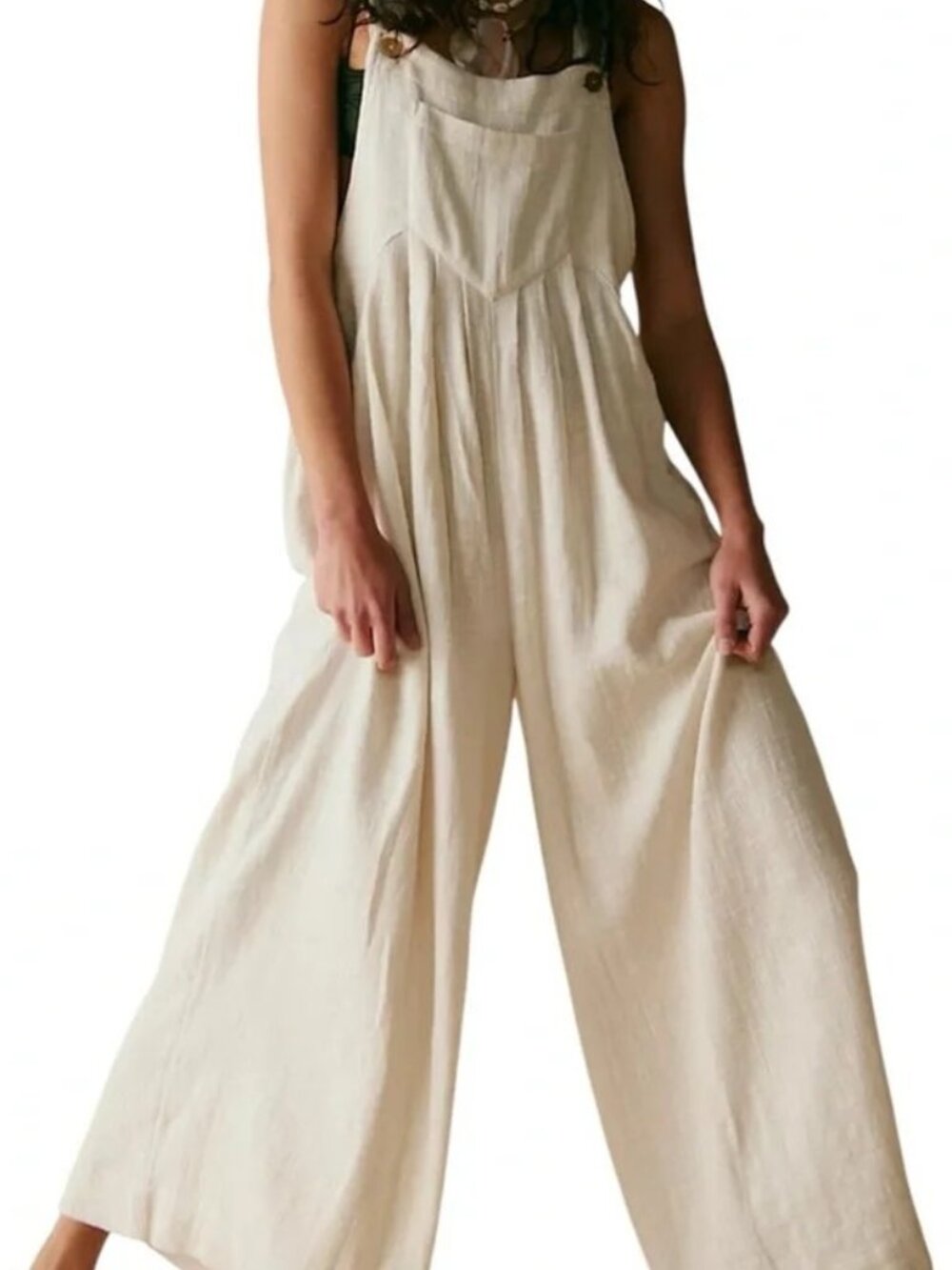 Free People Sundrenched Overalls Wide Leg Jumpsuit Sz M Slouchy Oversized Boho
